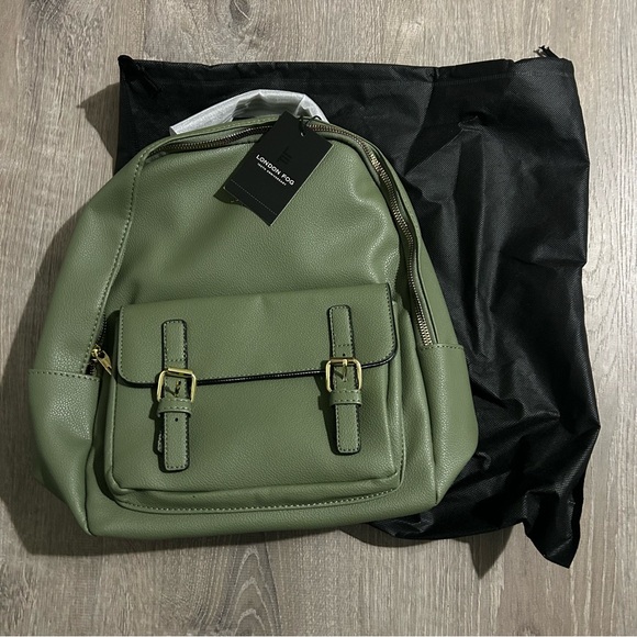 London Fog Handbags - New London Fog Stella Pebble Sage Green Backpack with Gold Light Accents